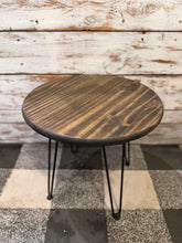 Load image into Gallery viewer, Wooden Round Table Hairpin Black Metal Legs