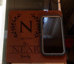 Initial/Est. Date/Family Design Engraved Leatherette Phone Charging Mat