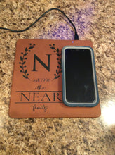 Load image into Gallery viewer, Initial/Est. Date/Family Design Engraved Leatherette Phone Charging Mat
