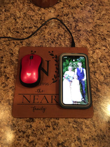 Initial/Est. Date/Family Design Engraved Leatherette Phone Charging Mat